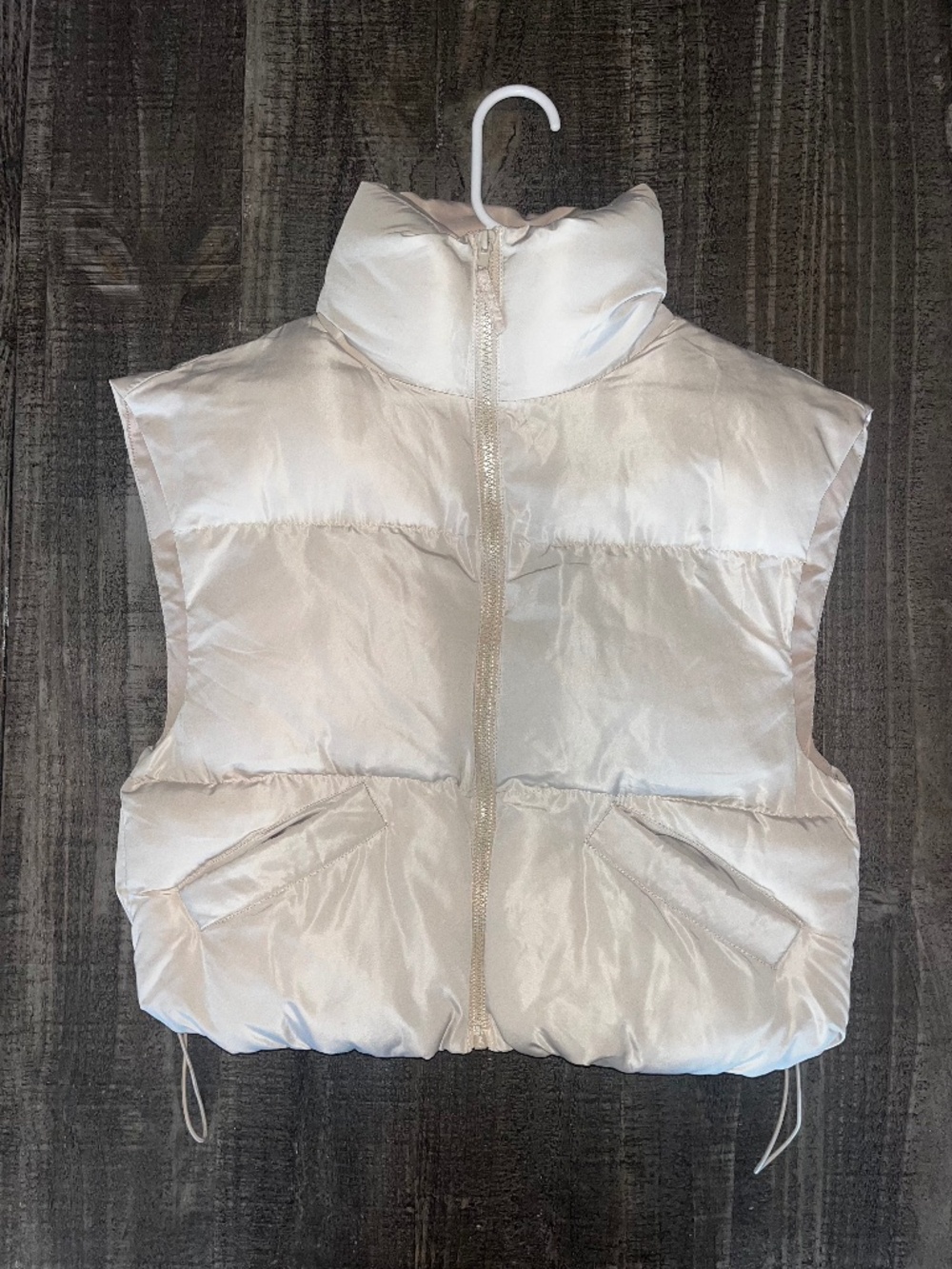 Beige Cropped Puffer Vest